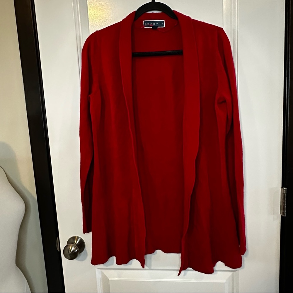 Karen Scott Bright Red Fall Cardigan | Classic Layering Essential | Medium